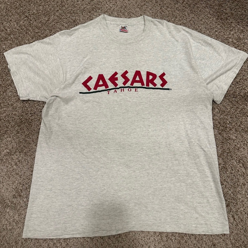 Vintage Fruit of the Loom Mens XL Gray Caesars Tahoe T Shirt Preowned Graphic